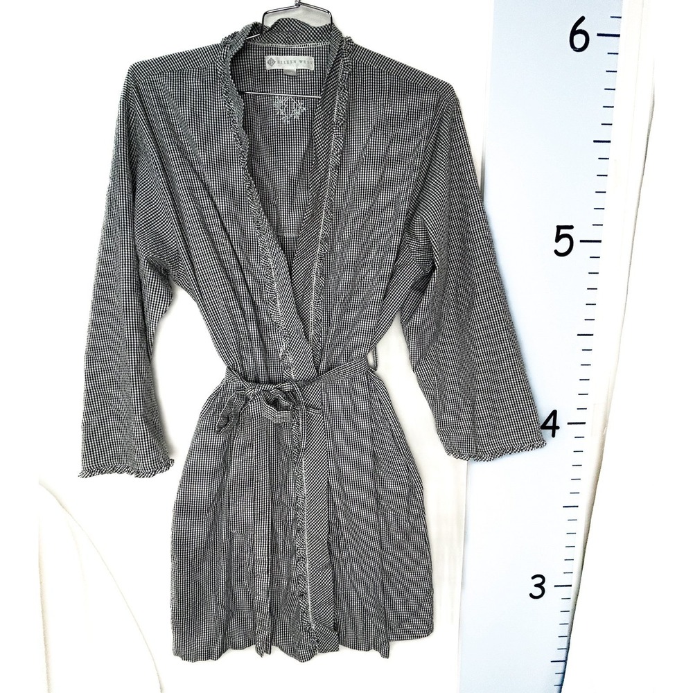 Eileen West Black White Checkered‎ Gingham Robe with Tie Large